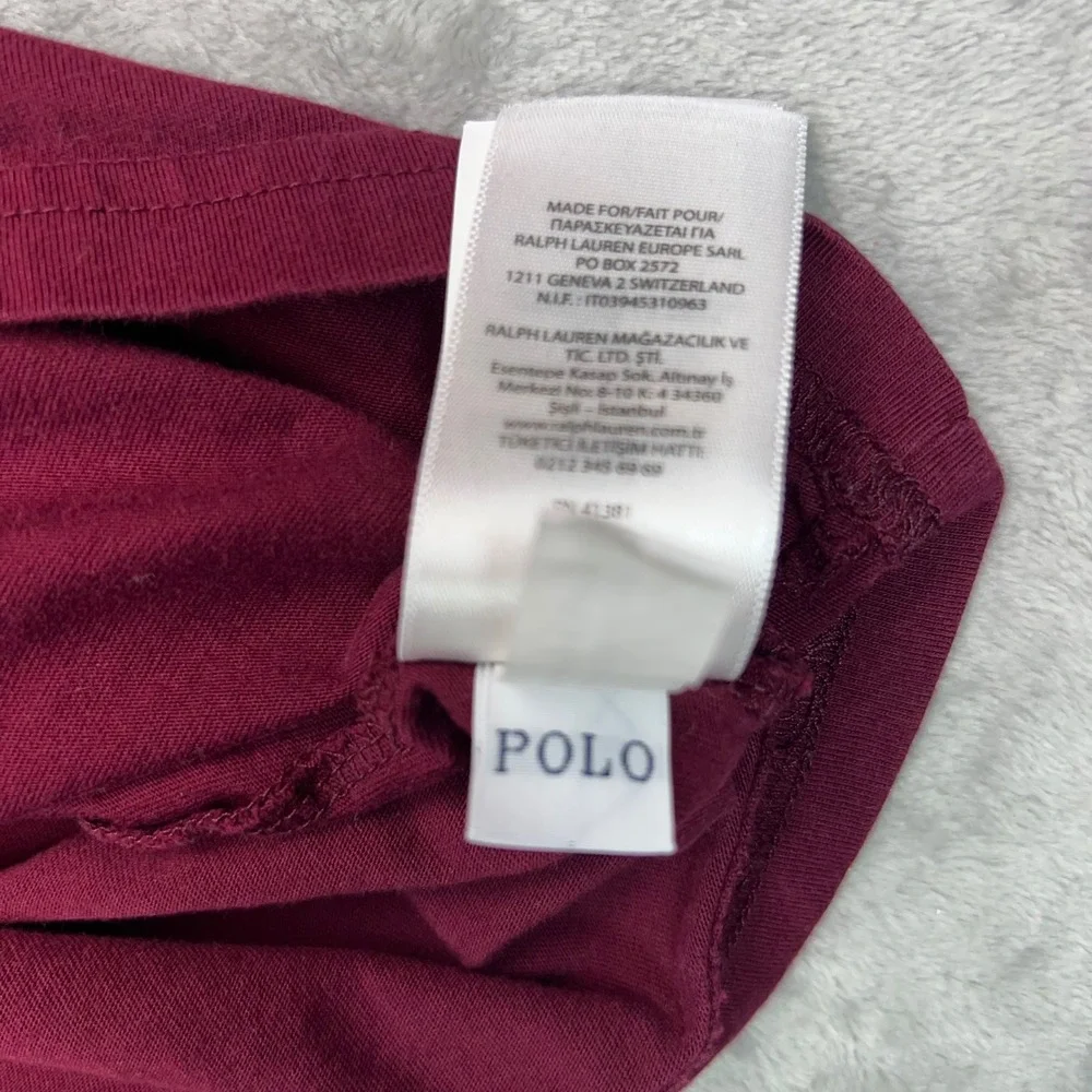 POLO RALPH LAUREN Jersey Hooded T-Shirt Mens Large Burgundy Long Sleeve Pony Tee